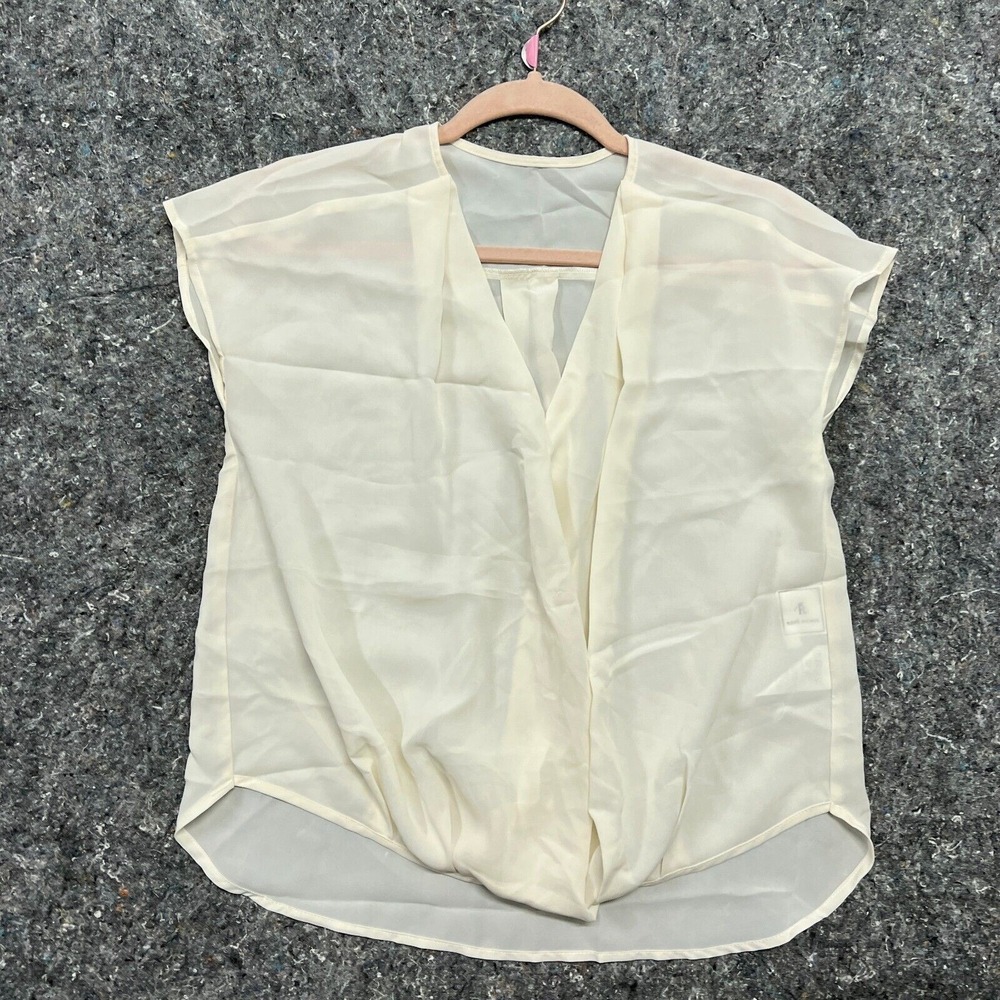 Rope Picnic Women Cream Surplice V-Neck Cap Sleeve Chiffon Blouse Size 38 Medium